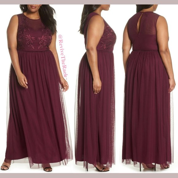 NWT $240 Adrianna Papell Sleeveless Beaded Mesh Gown in‎ Cassis [SZ 20W ] - Picture 1 of 9